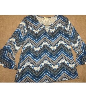 Carol Rose Blue‎ Chevron Bell‑Sleeve Top size Large